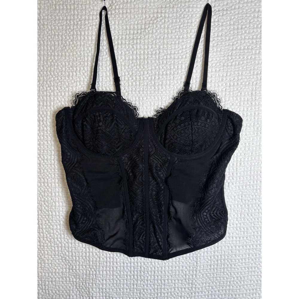 Garage‎ Black Lace Mesh Corset Bustier Crop Top Padded Underwire Size P/S
